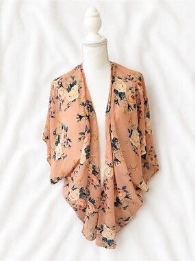 TeenBell Peach Floral Open-Front Kimono